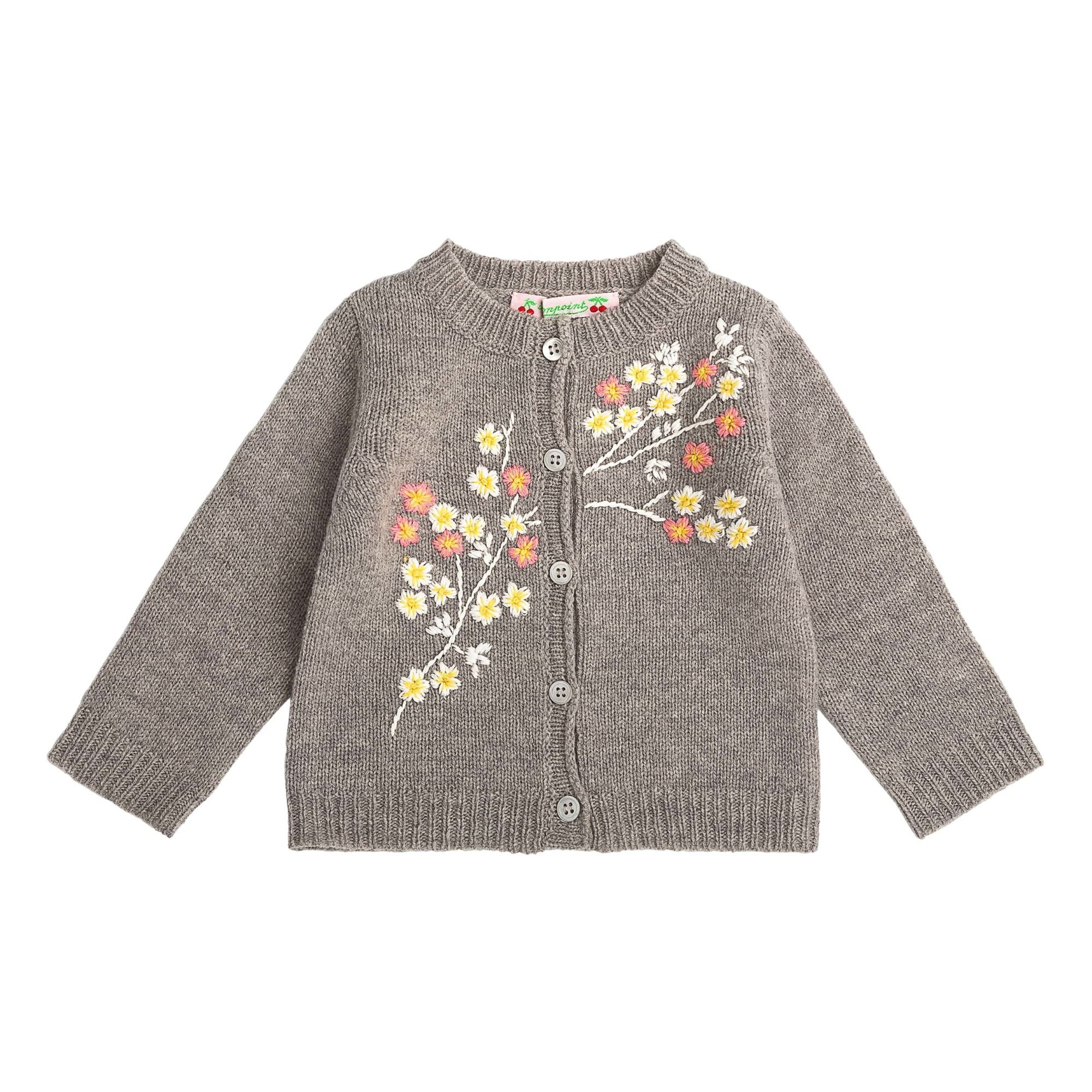 Embroidered Baby Cardigan Heather grey Bonpoint Fashion Baby