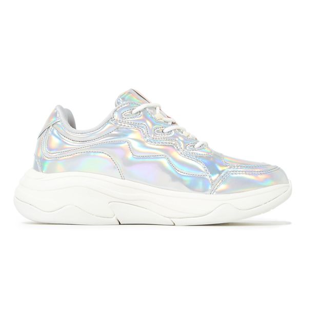 silver holographic sneakers