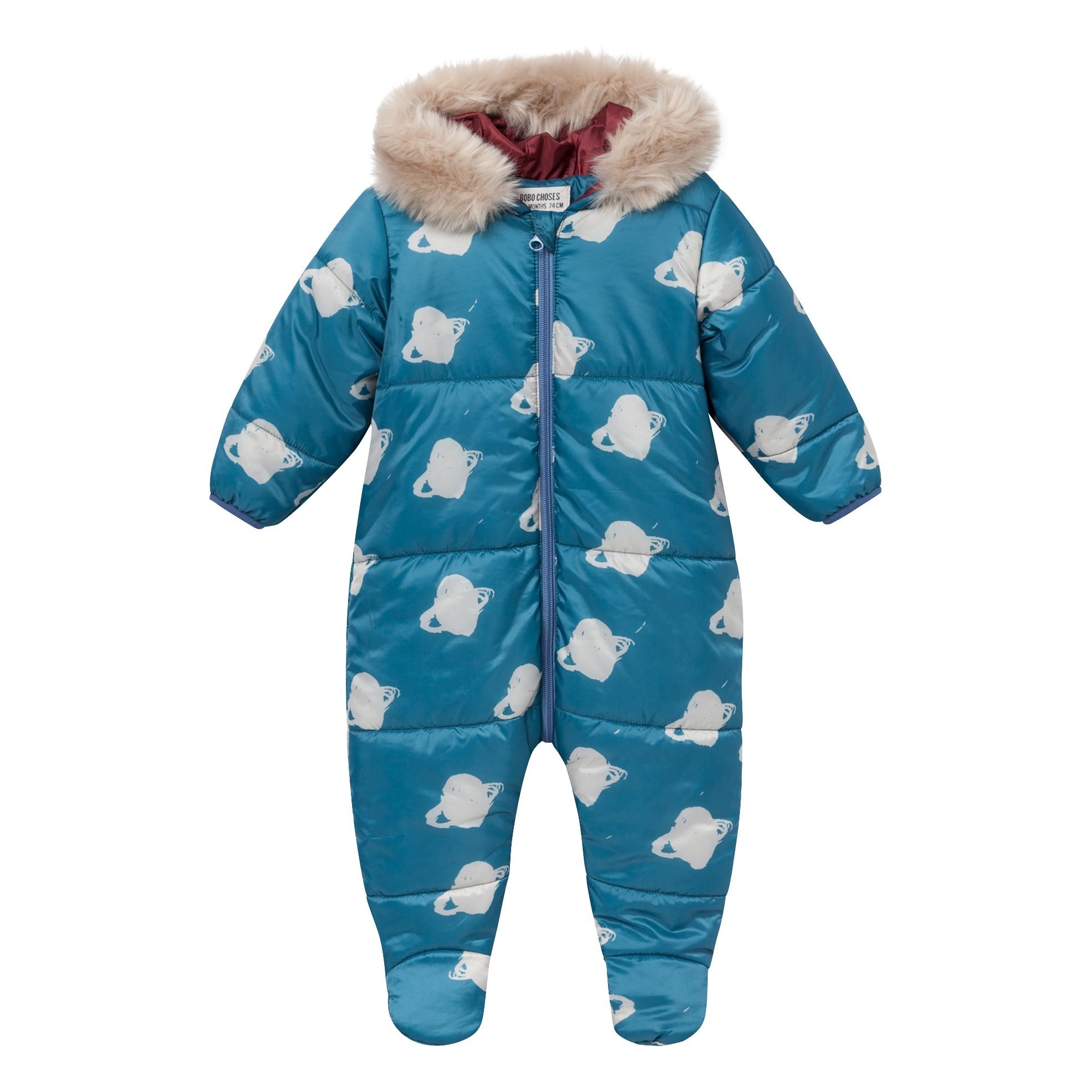 blue snowsuit baby