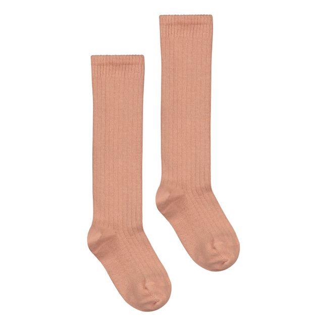 Chaussettes Long Ribbed Coton Bio | Rose pêche