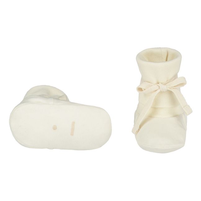 Organic Cotton Ribbed Baby Booties Off white