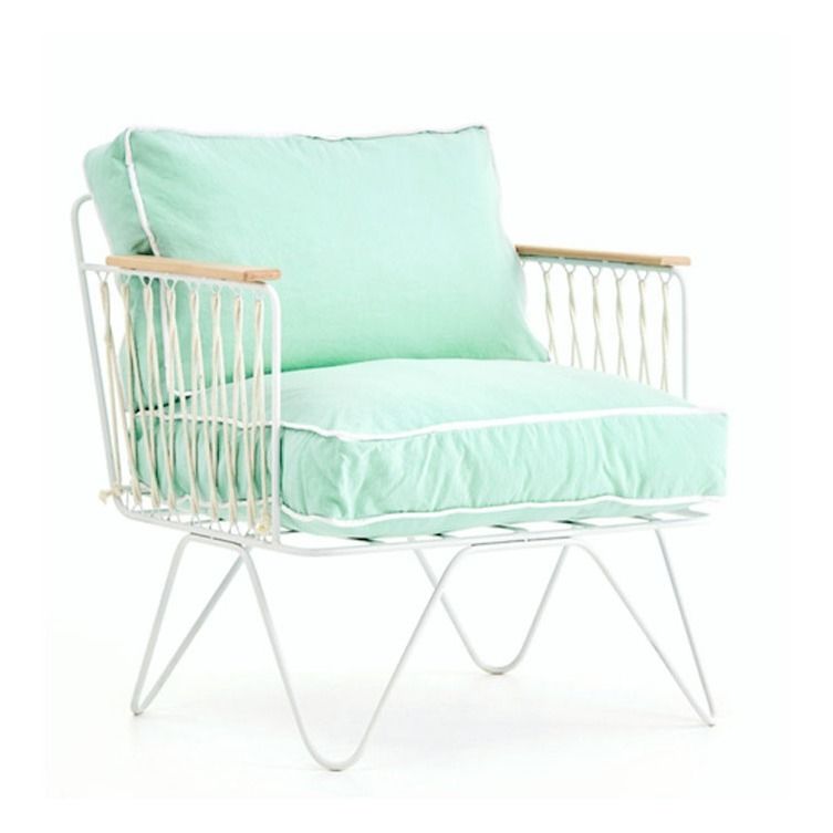 Honoré - Fauteuil Croisette blanc epoxy, coton - Vert d'eau