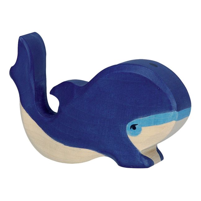 Figurina in legno piccola balena Blu