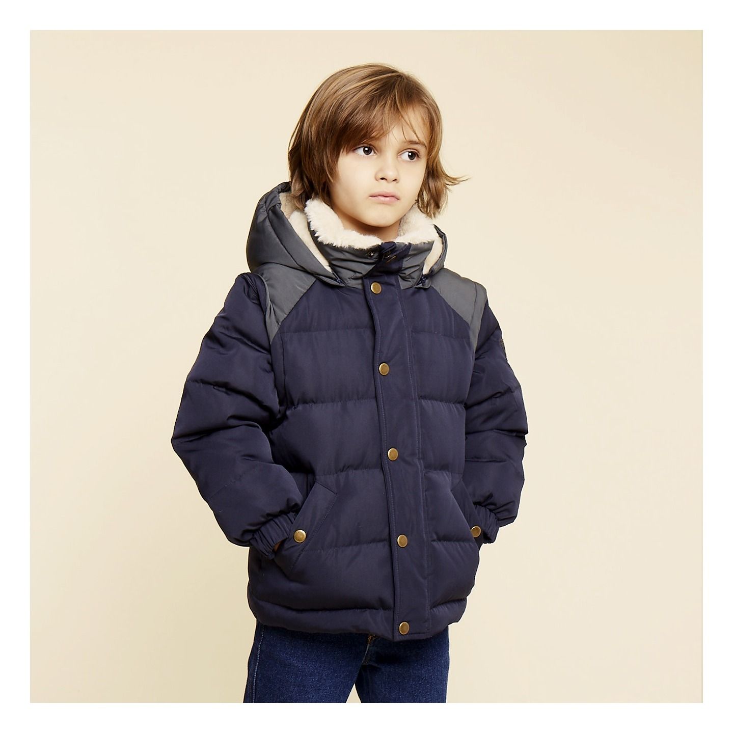 Hooded puffer jacket with removable sleeves Navy blue Hundred