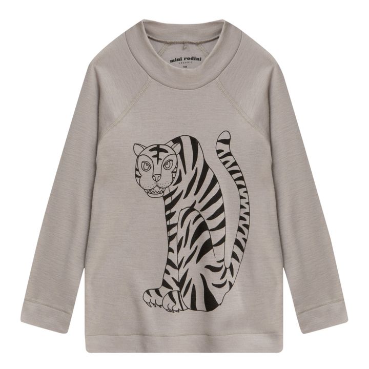sand Rund cabriolet Mini Rodini - Tiger Organic Wool T-shirt - Grey | Smallable