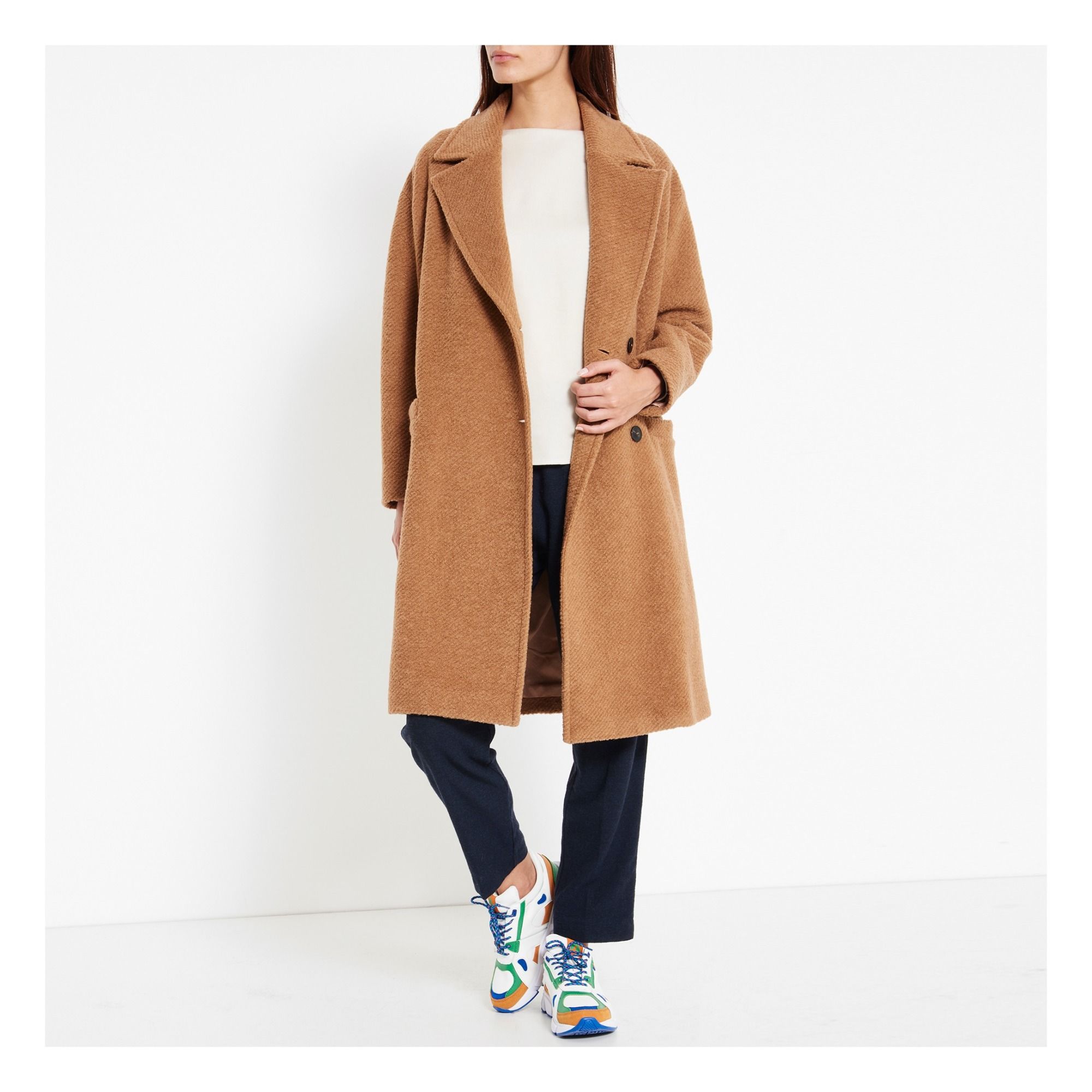 Manteau Laine Mi-long Camel Pomandère Mode Adulte