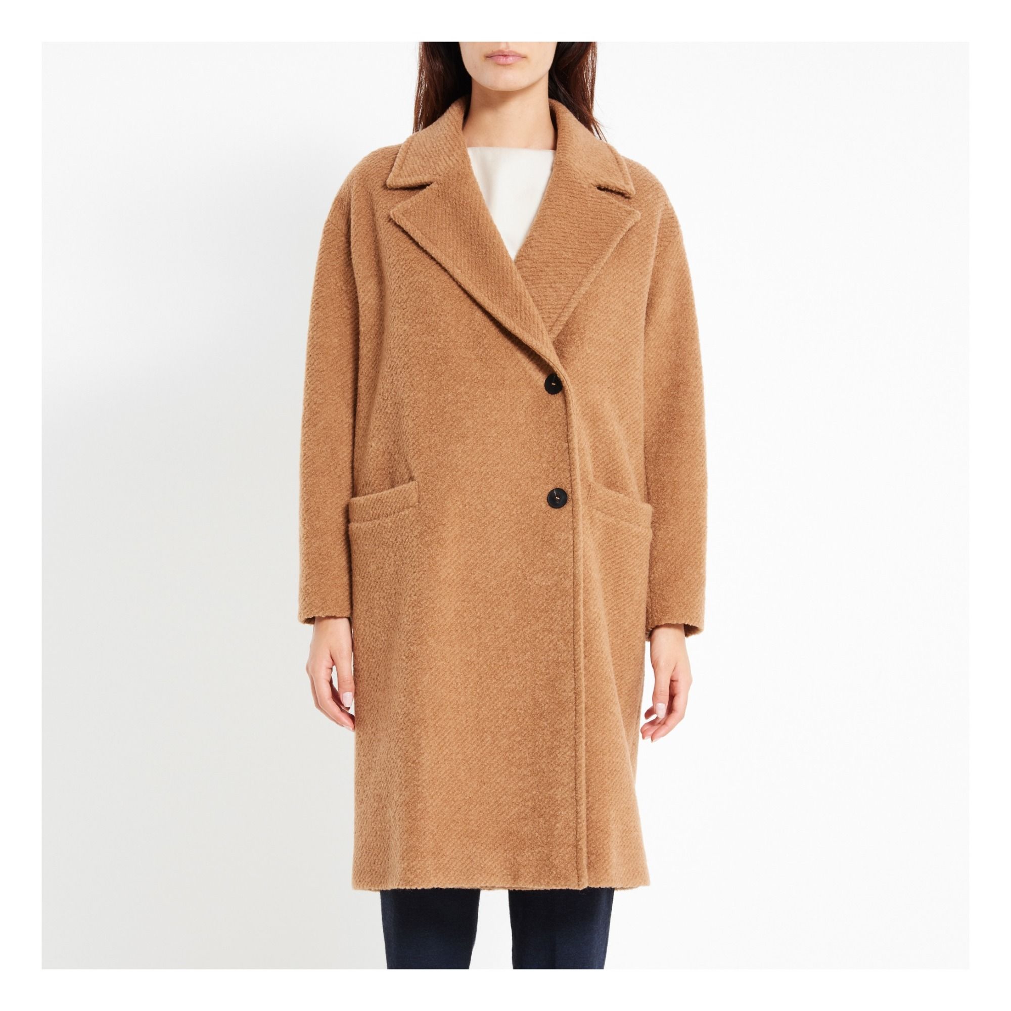 Manteau Laine Mi-long Camel Pomandère Mode Adulte