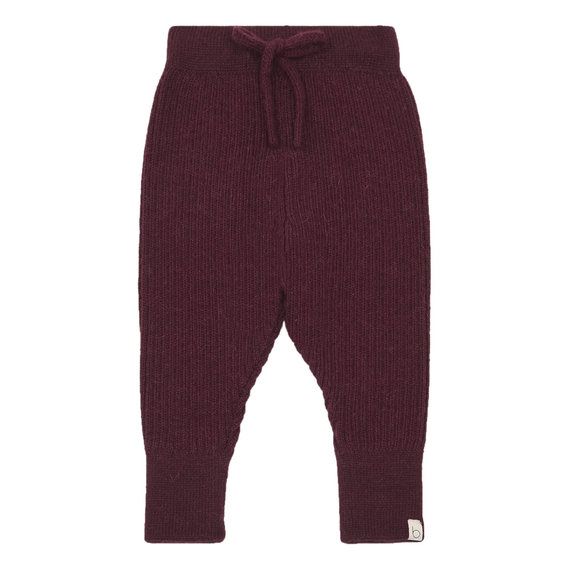 Ribbed Alpaca Wool Joggers Burgundy Bacabuche Fashion Baby