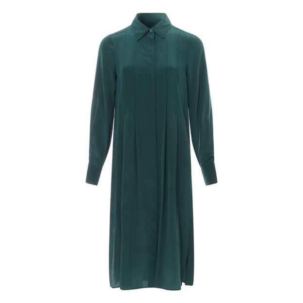 green silk shirt dress