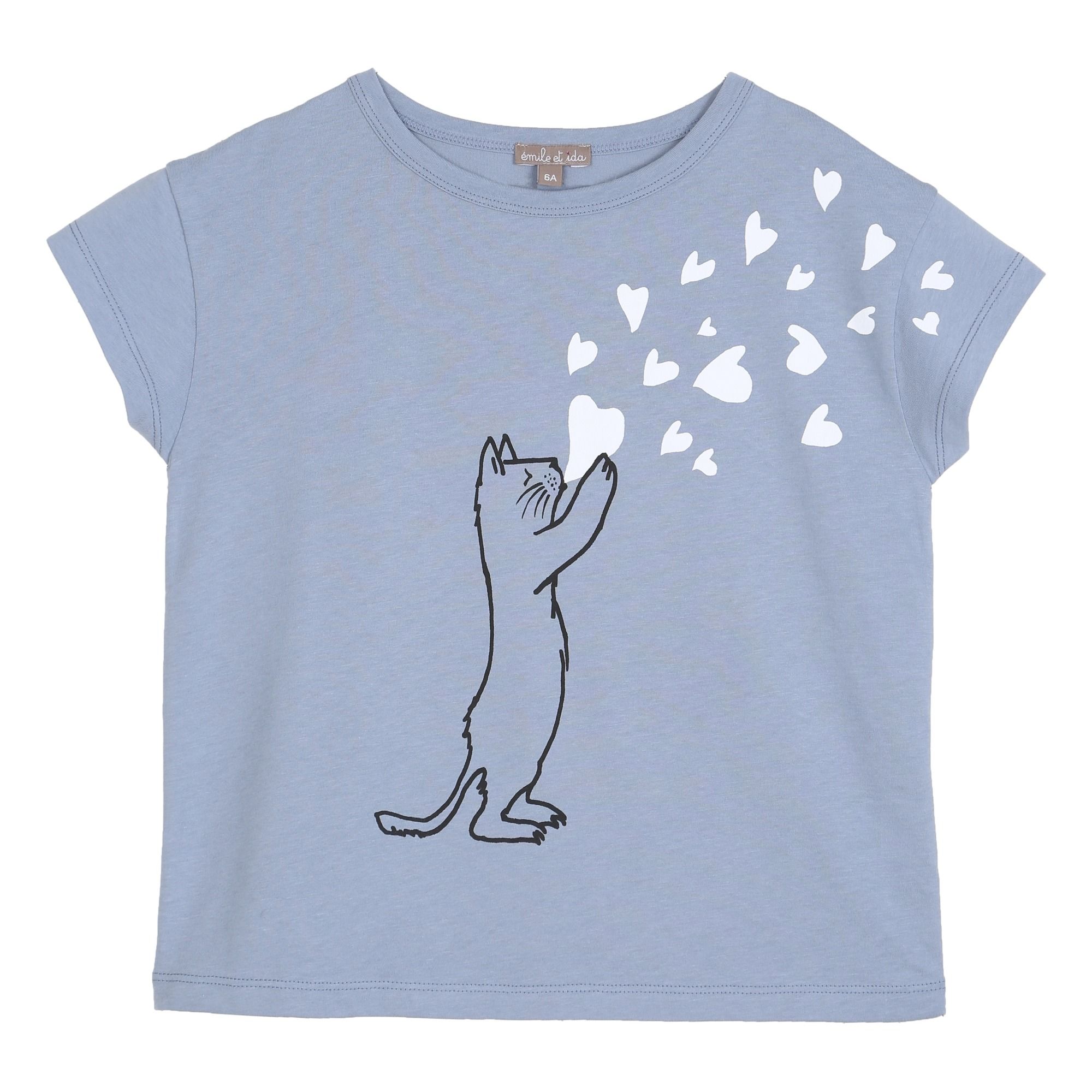 Emile et Ida - T-shirt Chat Cœurs - Fille - Bleu