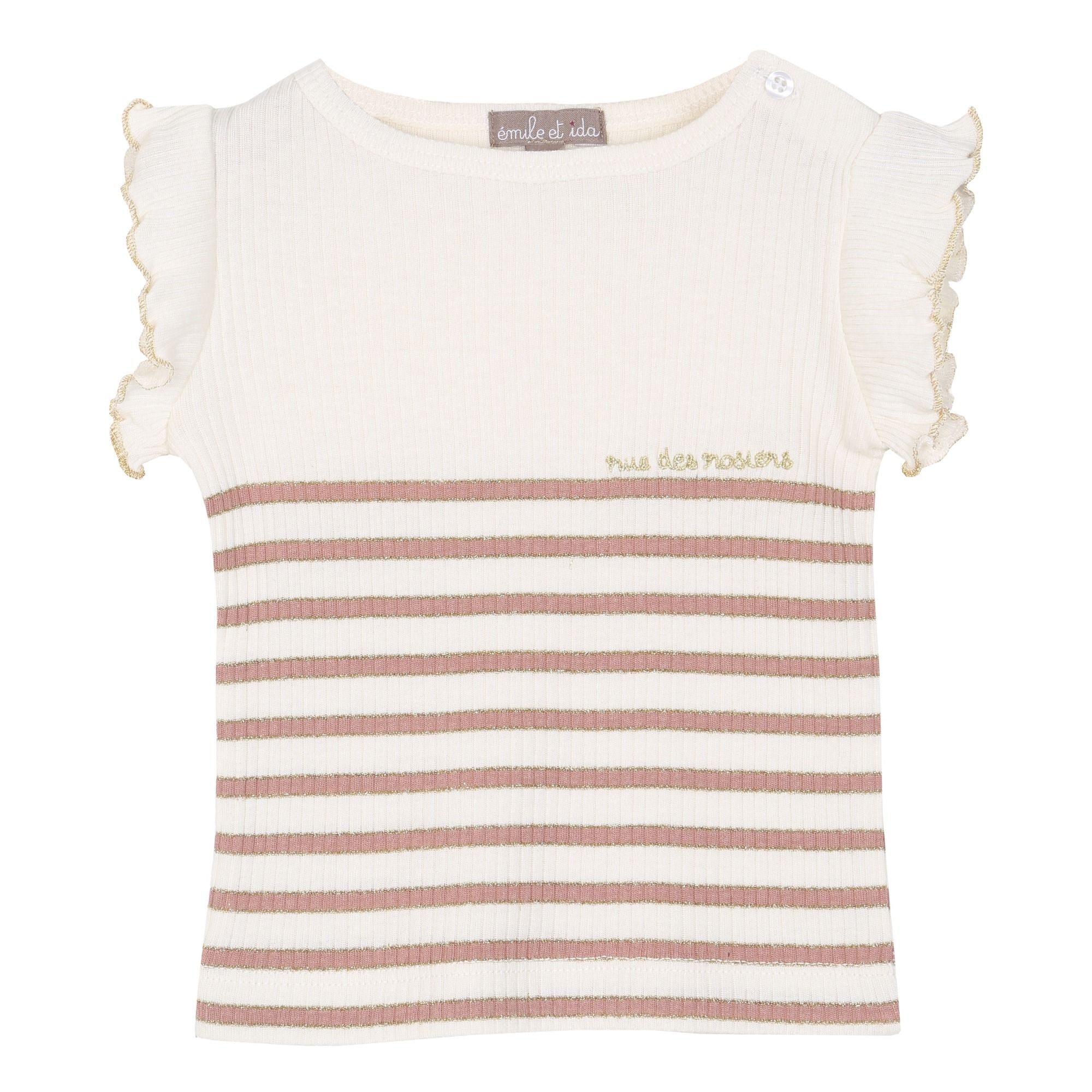 Emile et Ida - T-shirt Maille Rayé Lurex - Fille - Ecru
