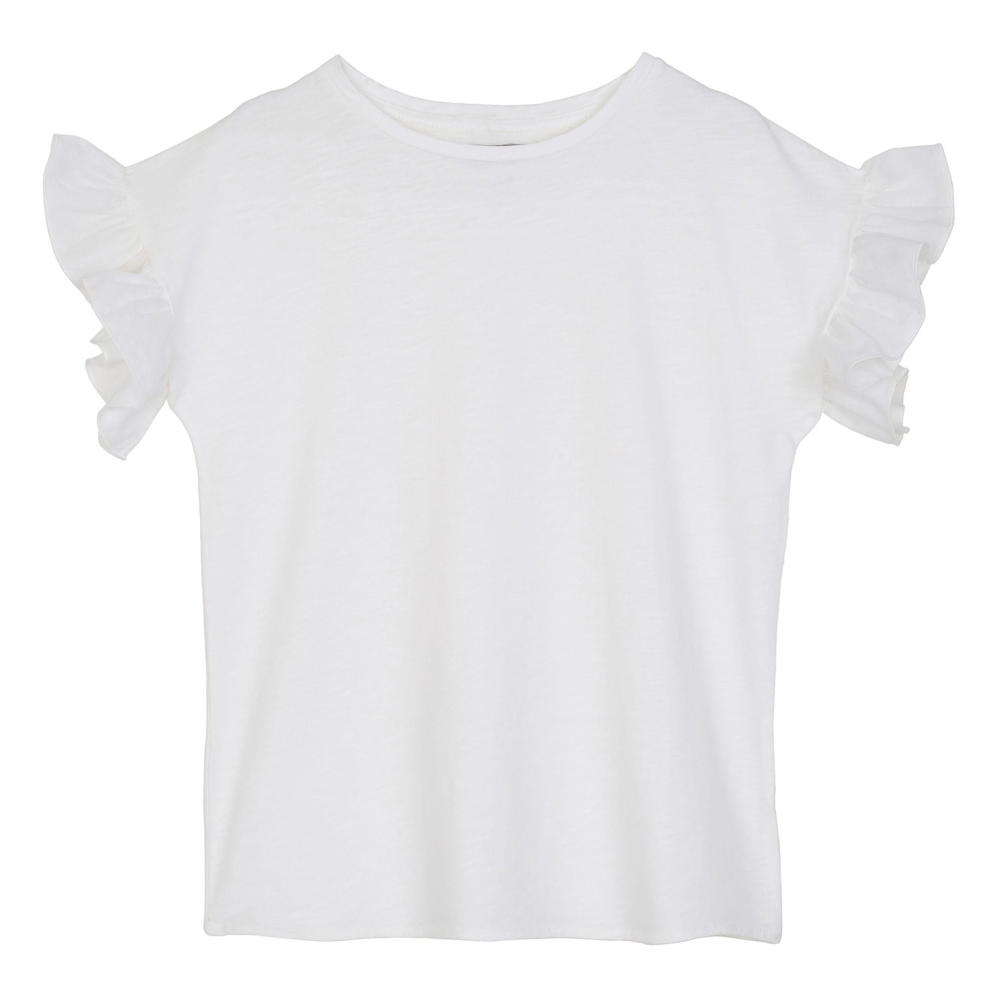 Emile et Ida - T-Shirt Coton Bio Flammé Volants - Fille - Ecru