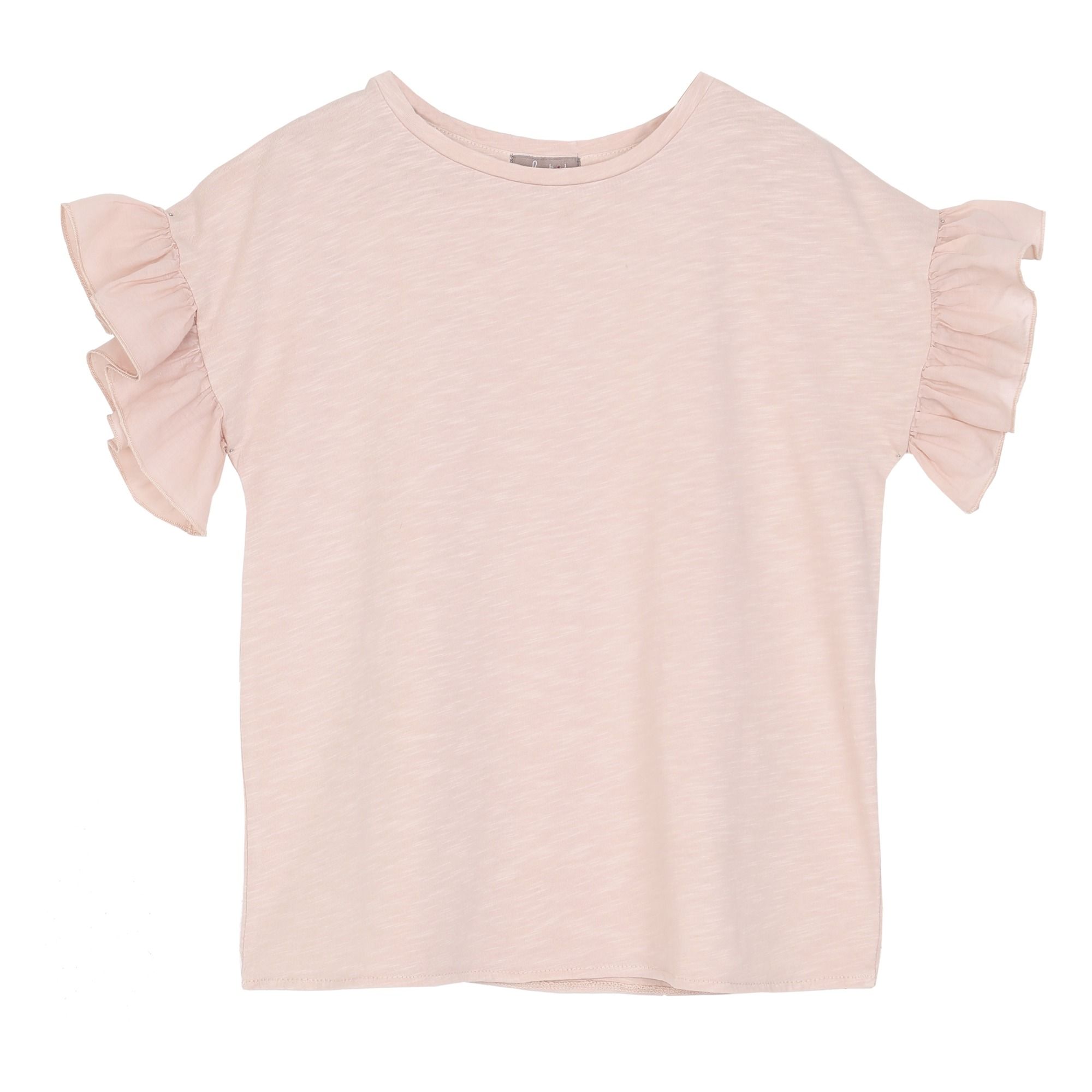 Emile et Ida - T-Shirt Coton Bio Flammé Volants - Fille - Rose pâle