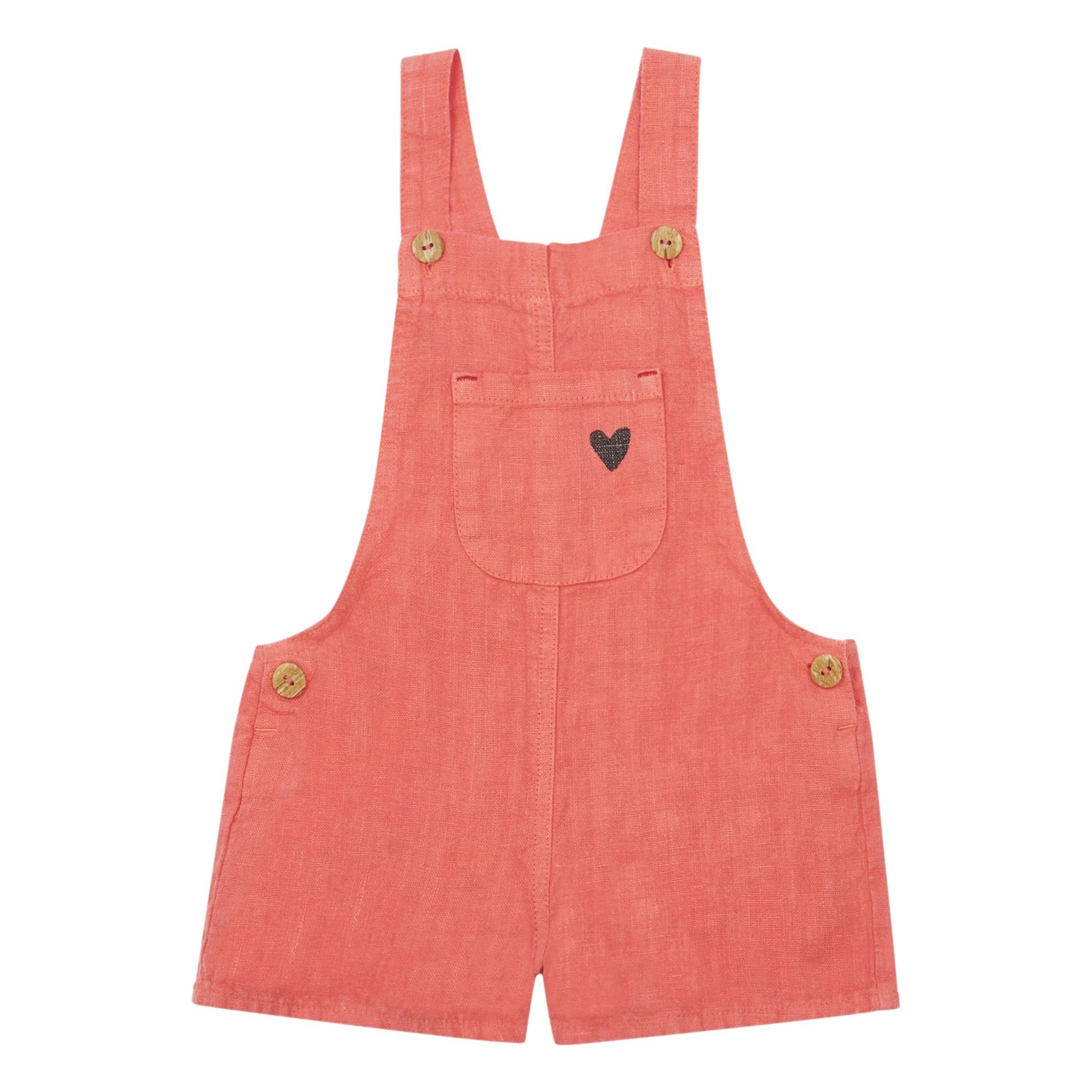 Linen Heart Overalls Pink Piupiuchick Fashion Teen , Baby