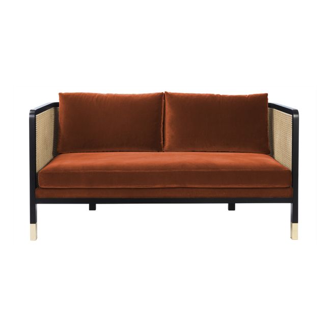 Cannage Velvet Two-Seater Sofa Rust
