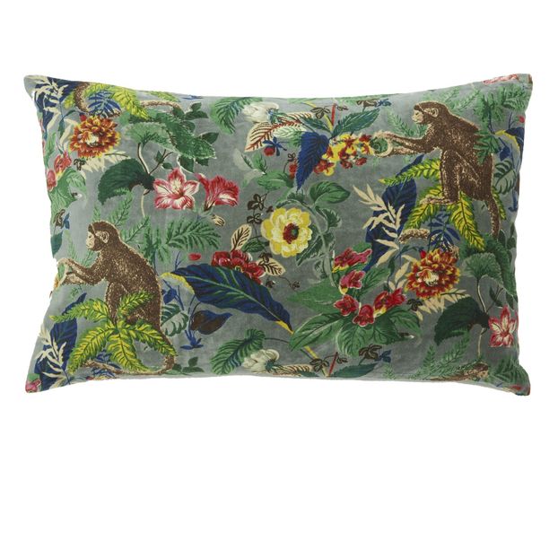 Monkey Velvet Cushion Celadon Harmony Monkey Canopy Pillow Cover | Nina