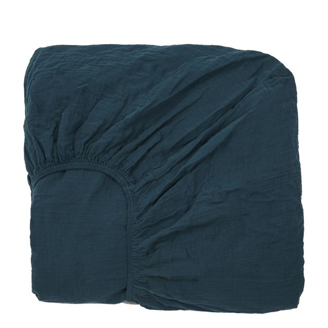 Sábana bajera Dili de velo de algodón | Azul prusia