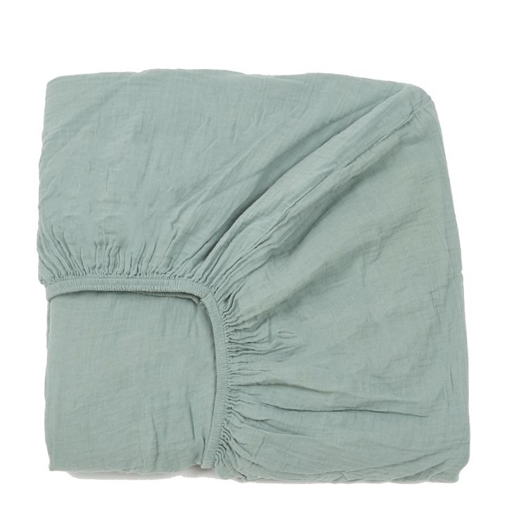 Sábana bajera Dili de velo de algodón | Verde Celedón- Imagen del producto n°0