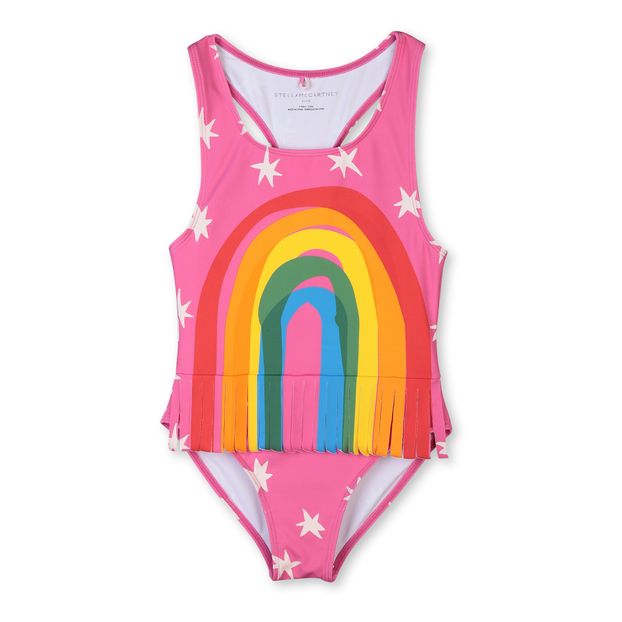 Rainbow one-piece UV-protection recycled nylon swimsuit Pink