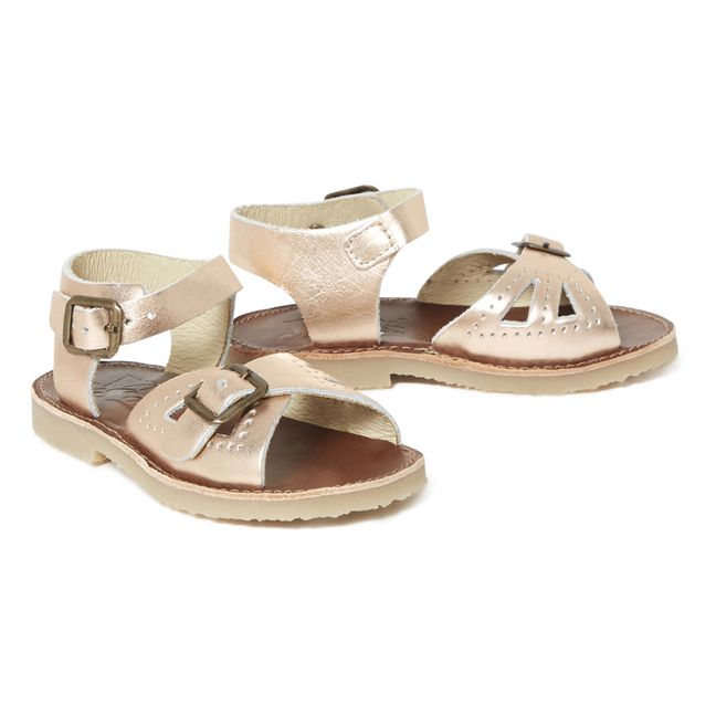 Pearl Leather Sandals Pink Gold