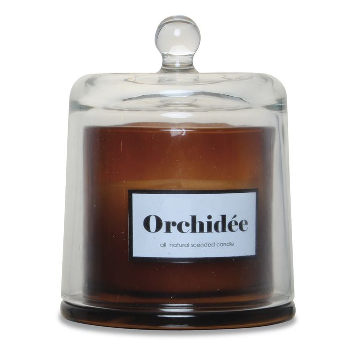 Candela sotto campana di vetro orchidee bianche | Trasparente- Immagine del prodotto n°0