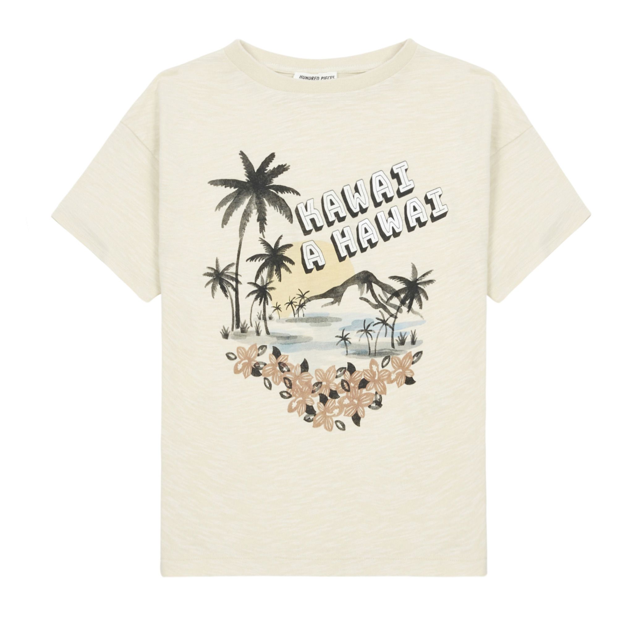 Hundred Pieces - T-Shirt Coton Organic Kawai A Hawai - Garçon - Mastic