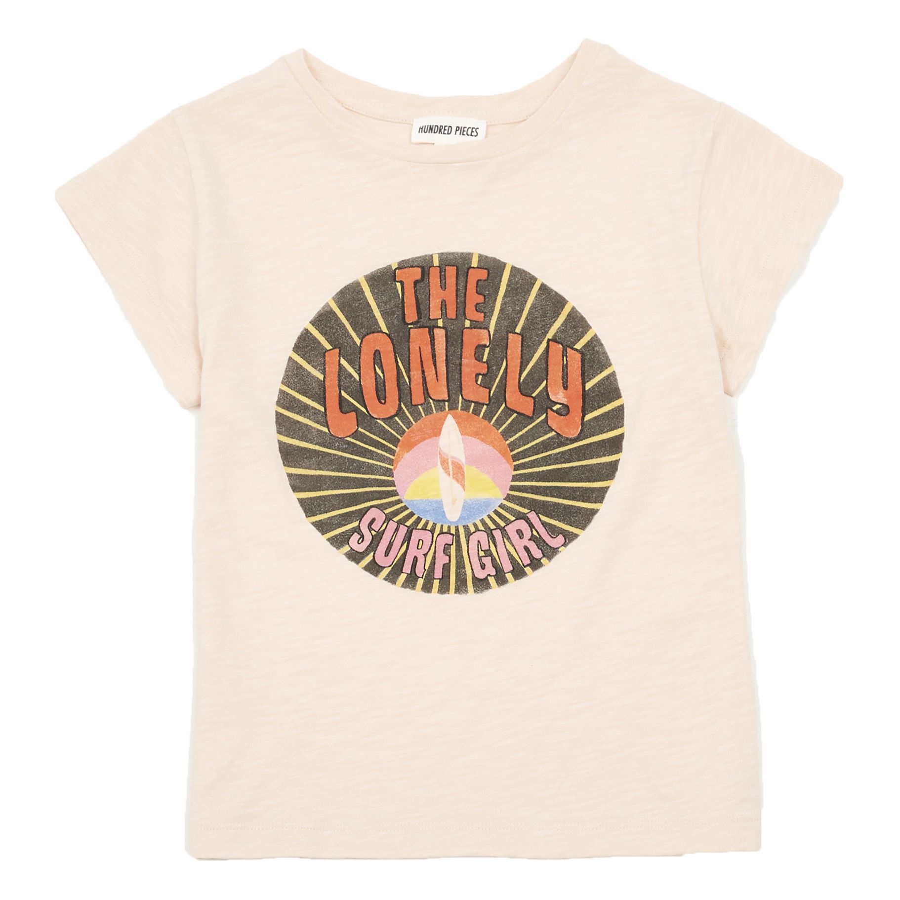 Hundred Pieces - T-Shirt Coton Organic Lonely Surf Girl - Fille - Rose poudré