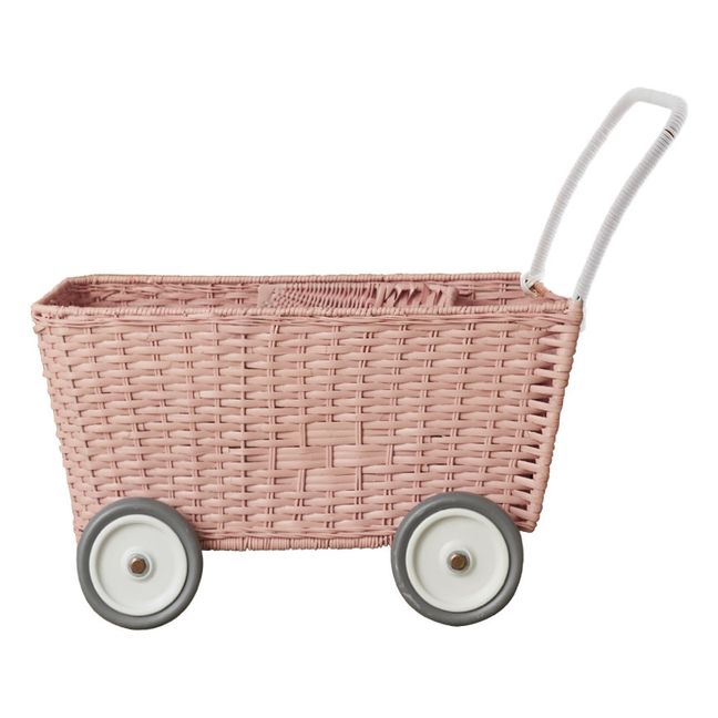 Cochecito para muñeca de mimbre | Rosa