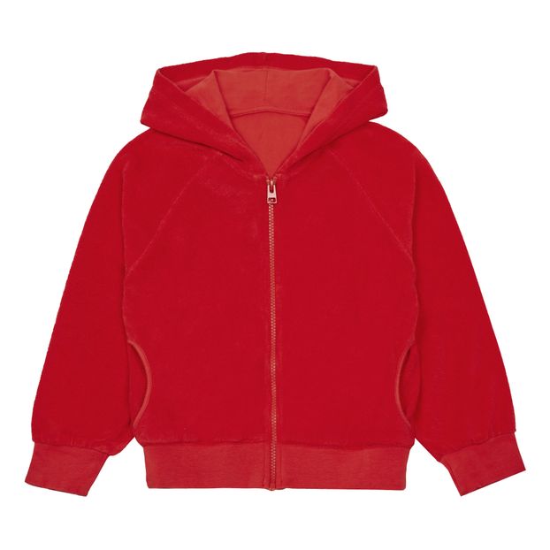 red zip up hoodie