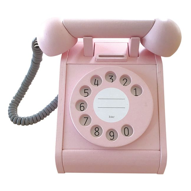 Vintage Wooden Telephone Toy Pink