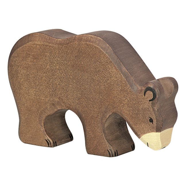 Figurín en madera oso moreno comiendo | Marrón