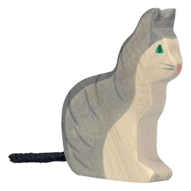 Figurine en bois chat assis Gris
