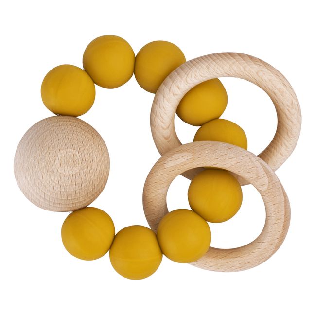 Anello da dentizione Saturn in legno e silicone  Giallo senape