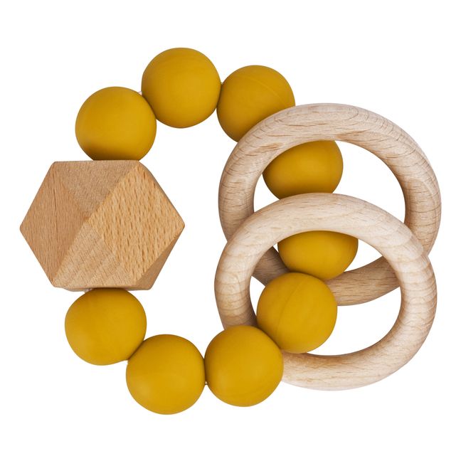 Anello da dentizione Titan in legno e silicone  Giallo senape