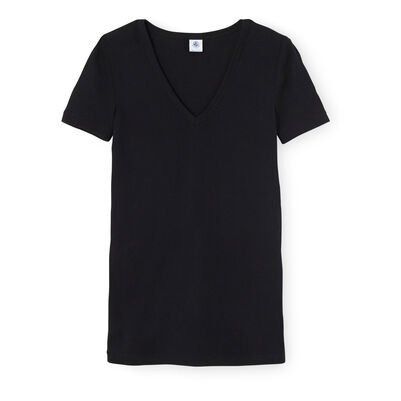 Camiseta Cuello V Algodón-Colección Mujer | Negro