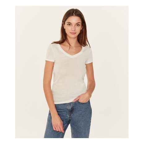 T-shirt collo a V in Cotone-Collezione Donna | Bianco