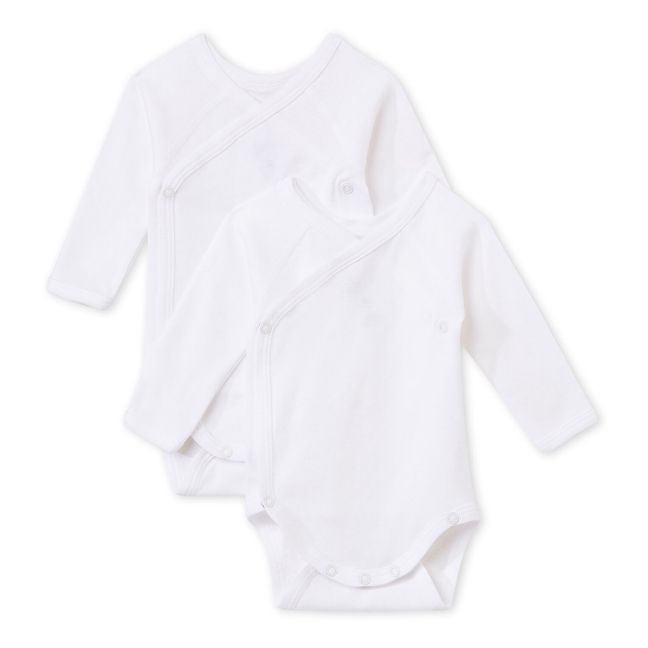 Set of 2 Crossover Baby Long Sleeve Bodysuits Organic Cotton | White