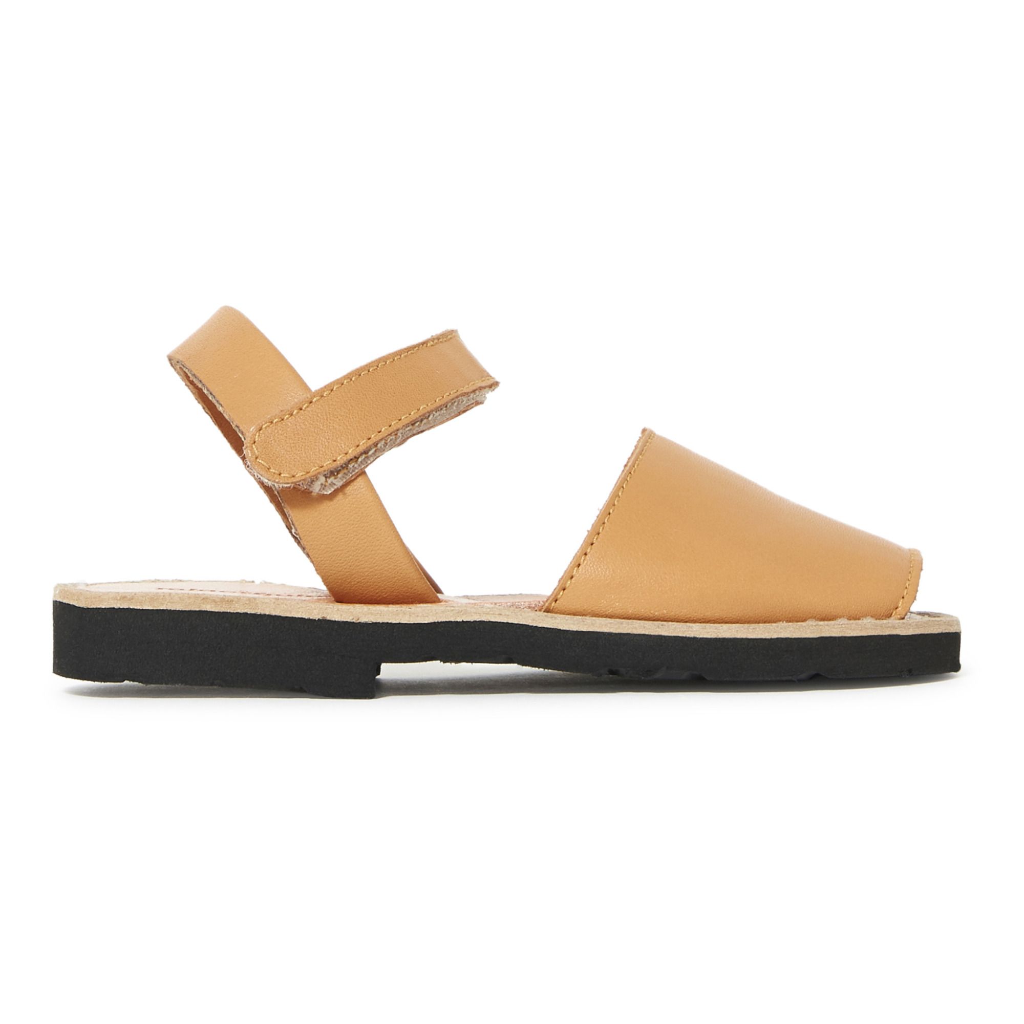 Minorquines - Sandales Avarca Velcro Cuir Bicolore - Fille - Camel
