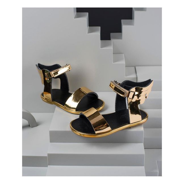 Winged Metallic Sandals | Pink Gold