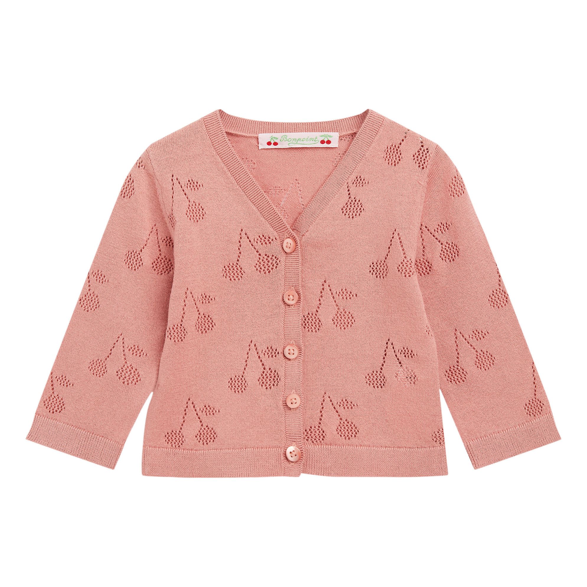 Bonpoint - Cherry Openwork Baby Cardigan - Pink | Smallable