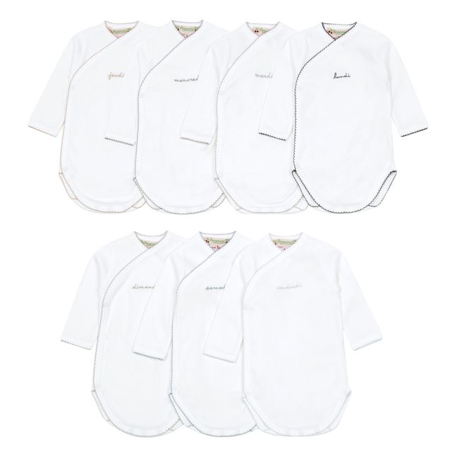 Set of 7 Cache Coeur Bodysuits | White