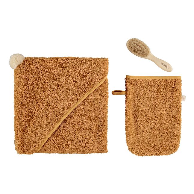 Accesorios de algodón orgánico para el baño So Cute - Set de 3 | Caramelo
