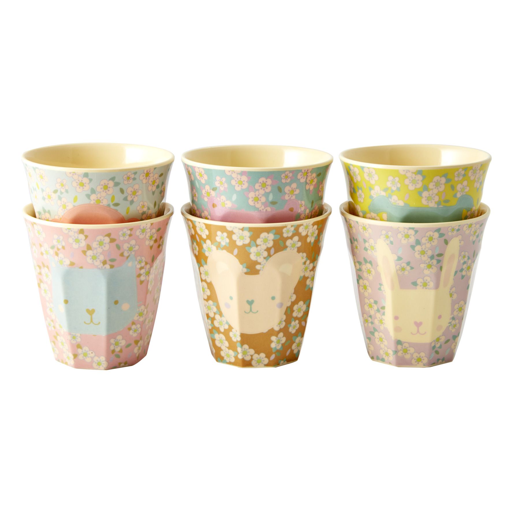 Home Collection Maison Cuisine Vaisselle Accessoires Ensemble de 4 Gobelets en Bambou Motif Fleurs Volatiles Este MacLeod