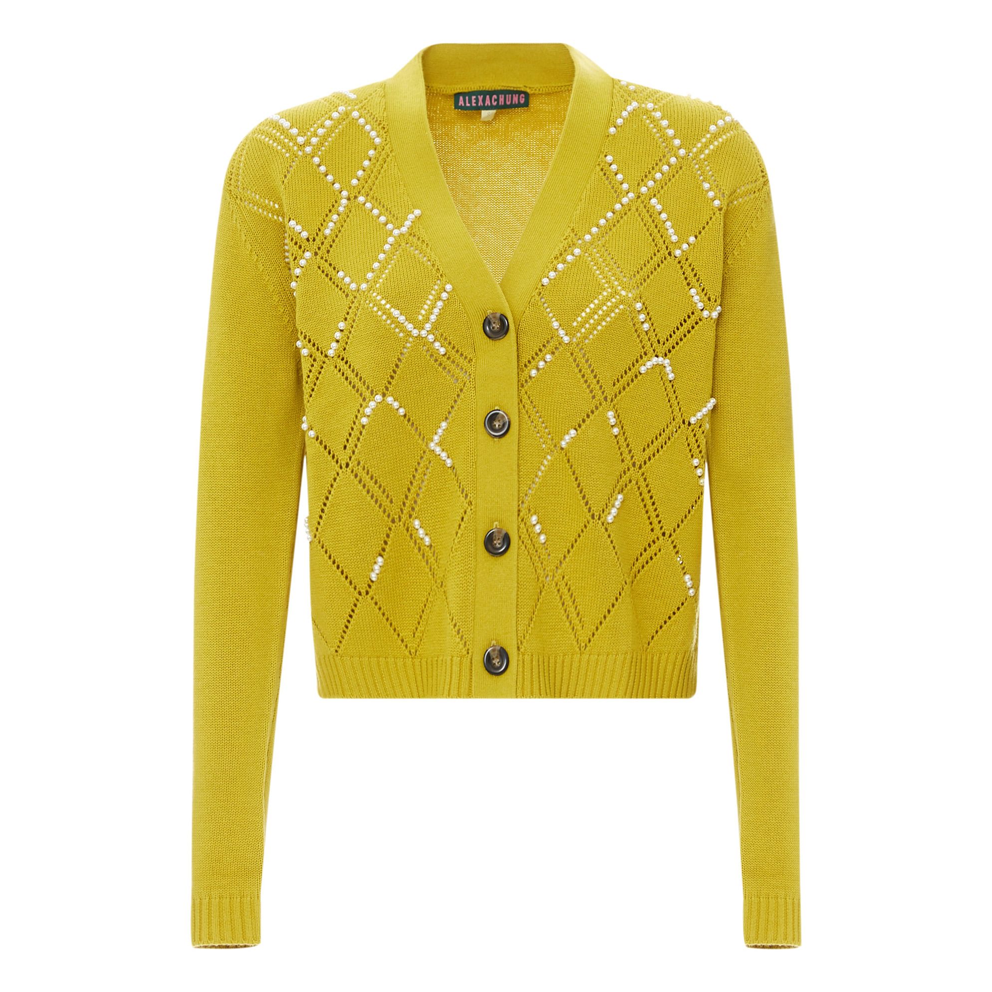 Cardigan with Embroidered Pearls Yellow Alexa Chung Fashion Adult