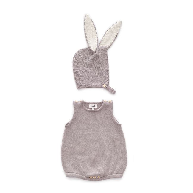 Rabbit organic pima cotton romper + hat set | Grey