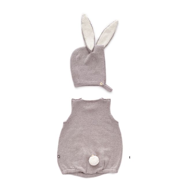Pack Pelele + Gorro Conejo Algodón Pima Bio | Gris