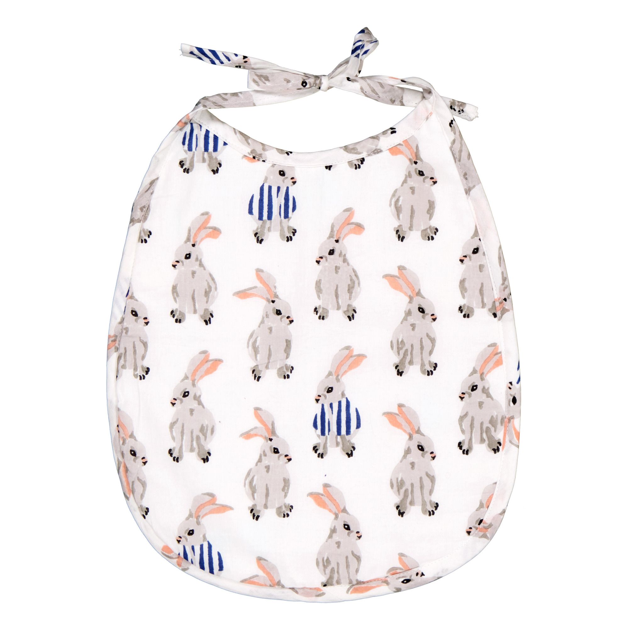 Le Petit Lucas du Tertre - Bavoir en coton imprimé Rabbit - Gris