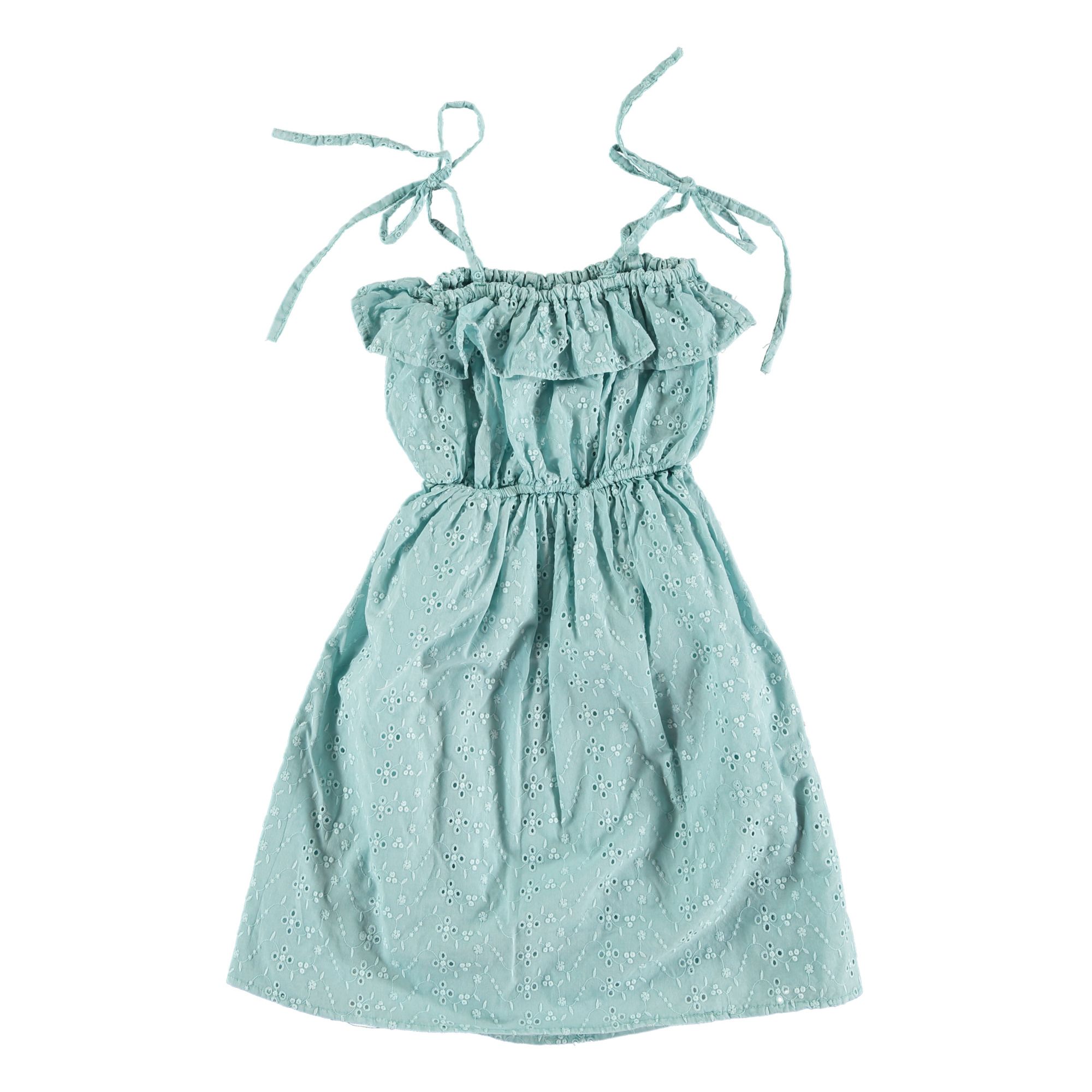 Tocoto Vintage - Robe Broderie Anglaise - Fille - Bleu Vert