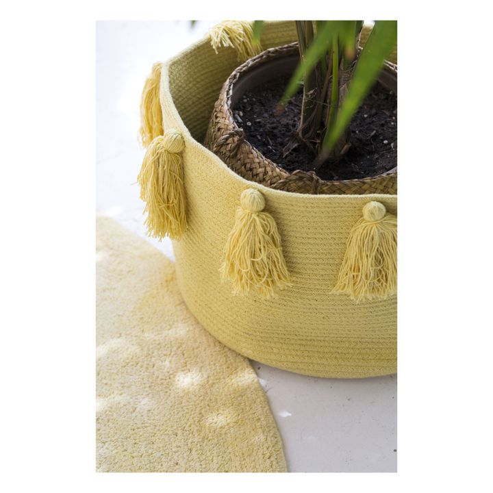 Storage Basket with Pompoms | Pale yellow- Product image n°1