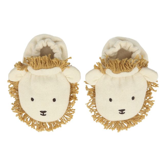 Lion Baby Booties in Organic Cotton Natural